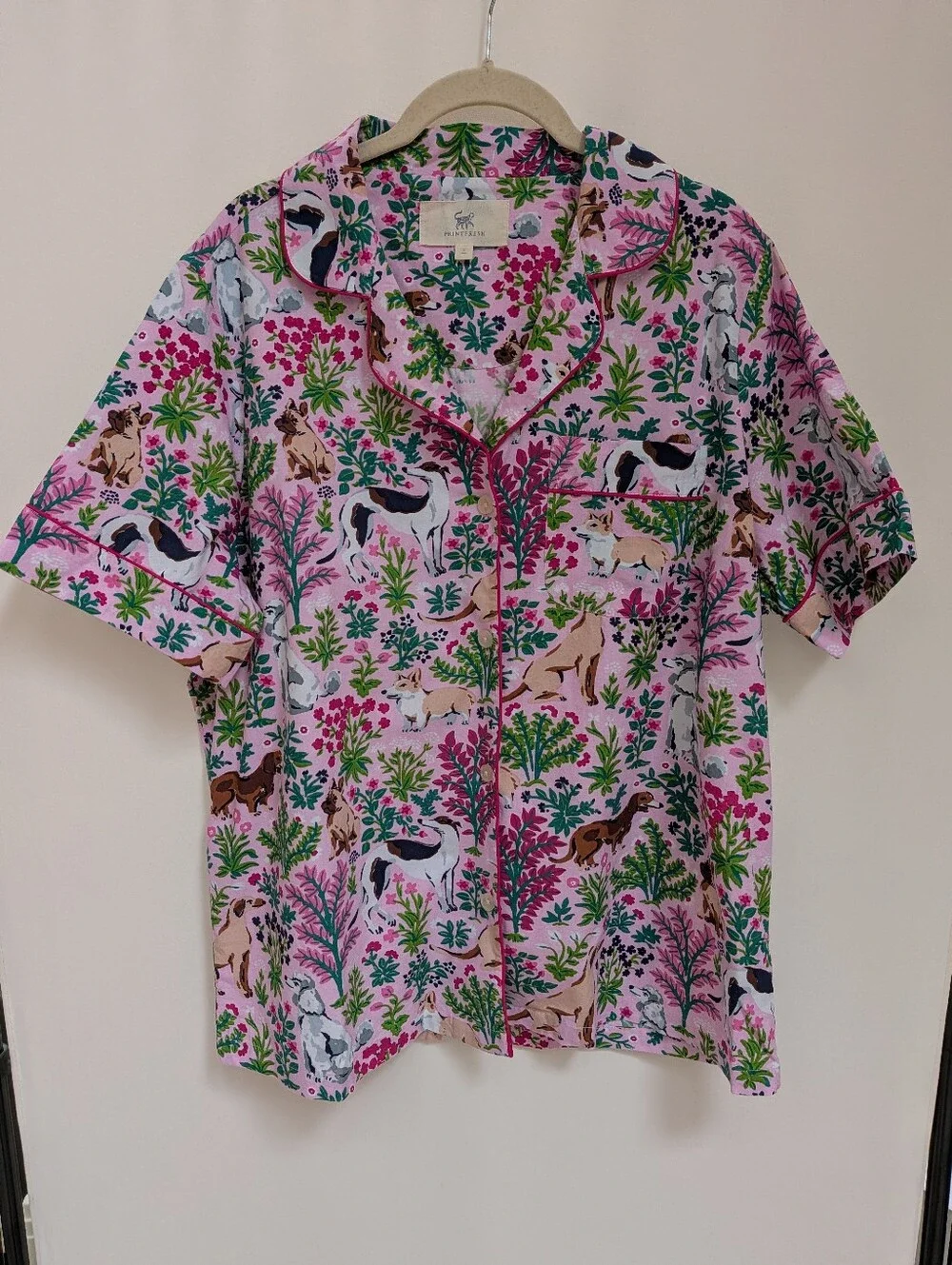 NWT Printfresh Pink Must Love Dogs Short Sleep Top & Long Pants Set Size Large